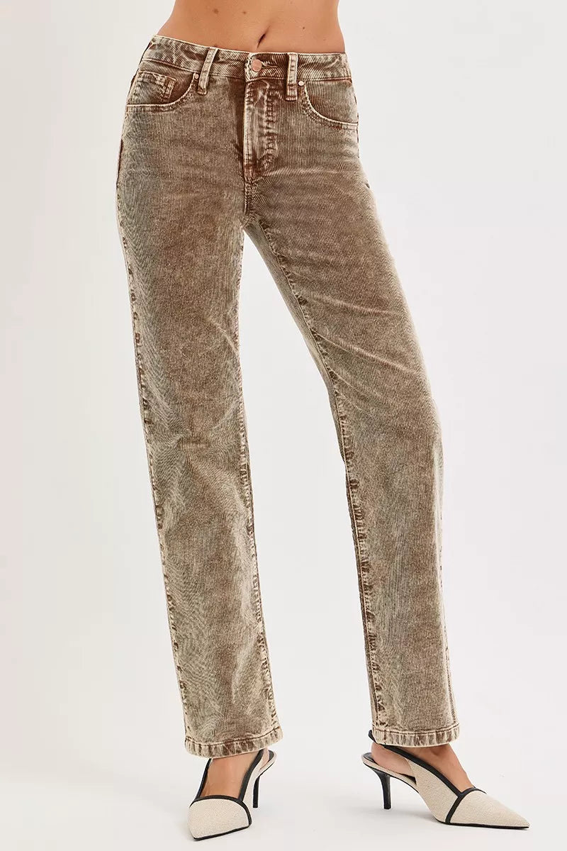 Tummy Control Mid Rise Straight Leg Corduroy Pants