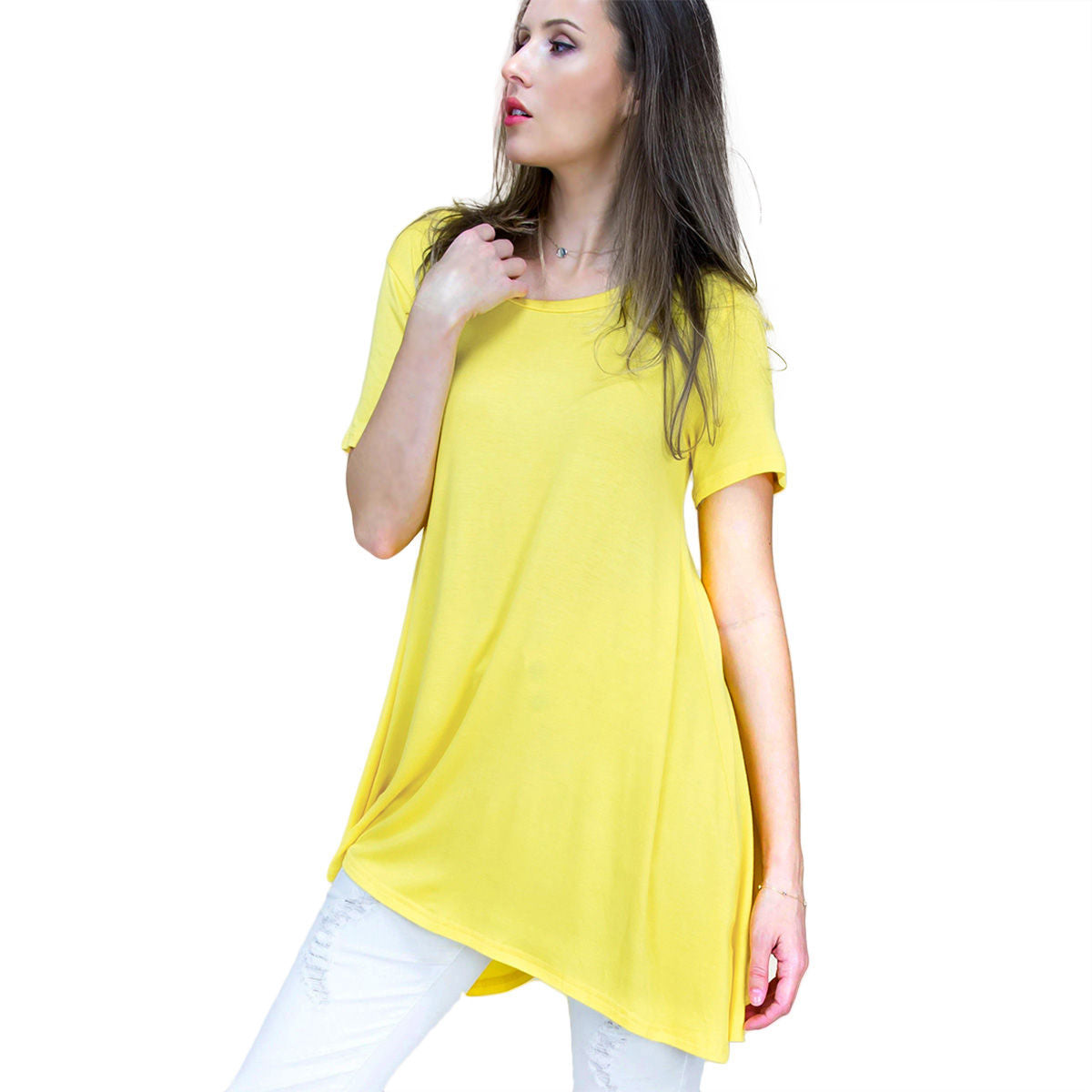 Women’s Yellow Scoop Neck Tunic Medium Casual Stylish Top