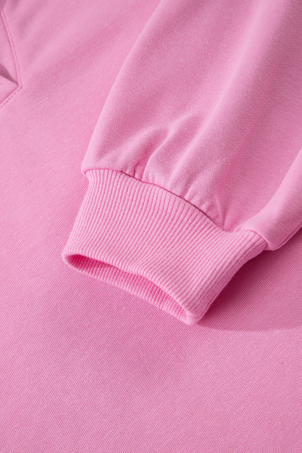 Bright Pink Polo Collar V Neck Pullover and Drawstring Sweatpants Set