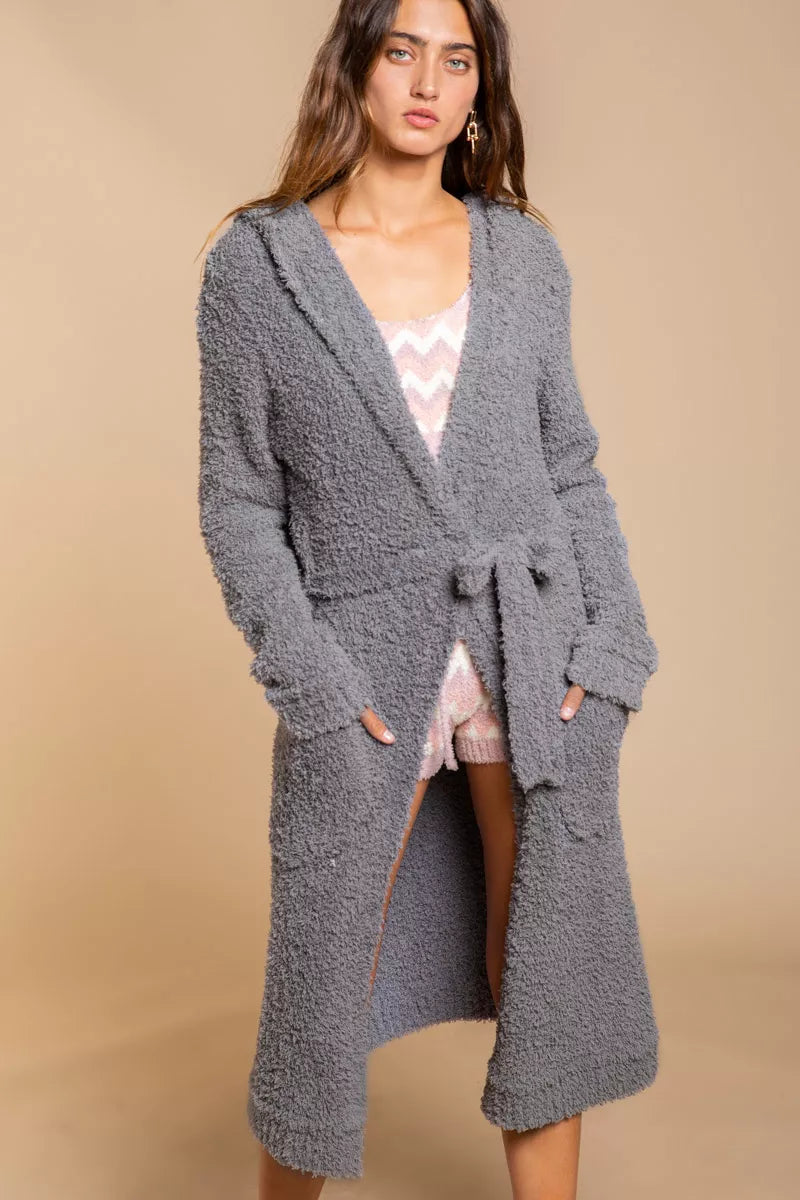 Berber fleece Tie Front Tunic Cardigan with Pockets