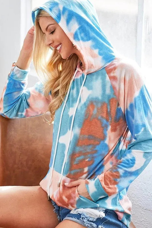 Tie Dye Jersey Knit Hoodie With Kangaroo Pocket