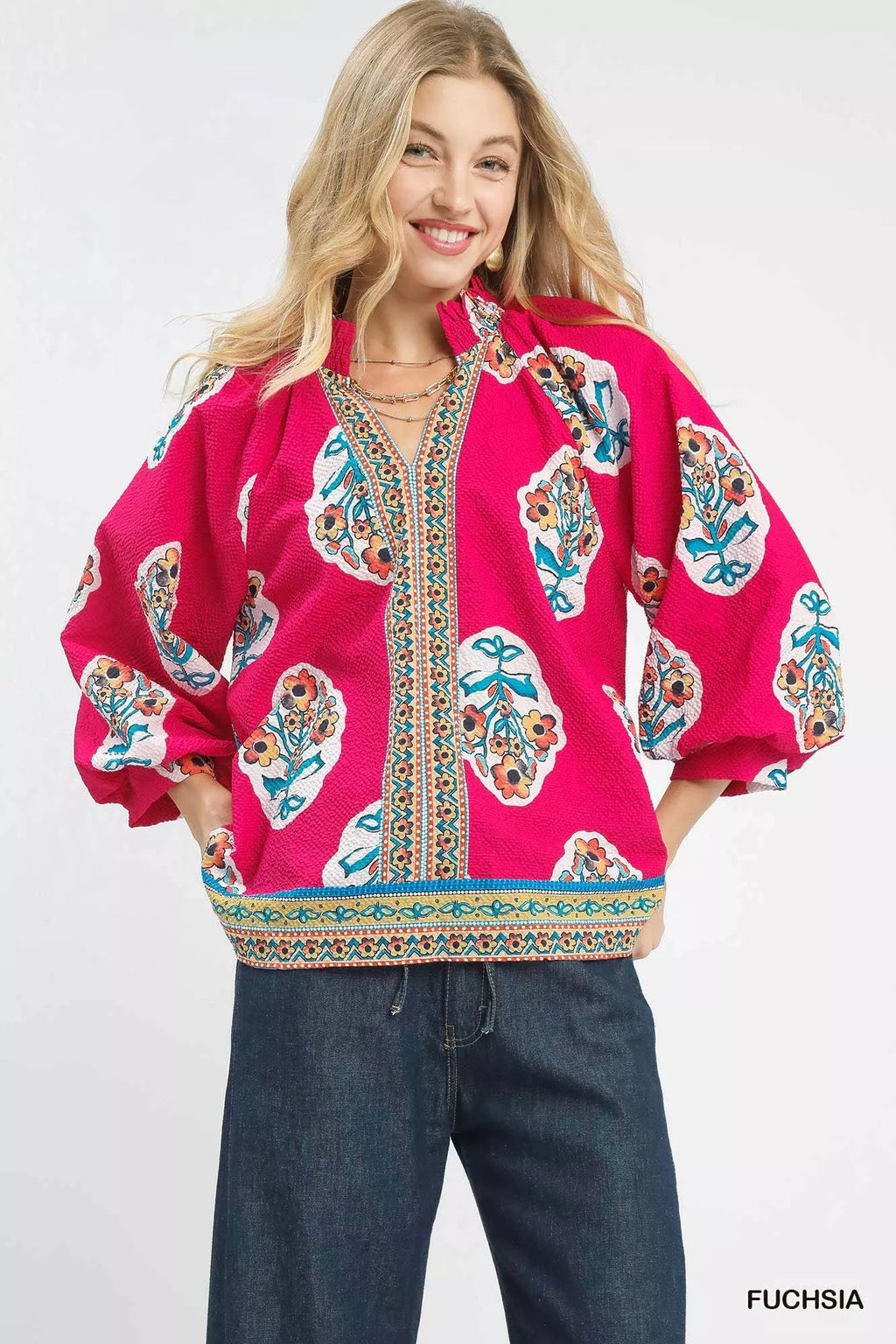 Boho Floral Print Tunic Blouse