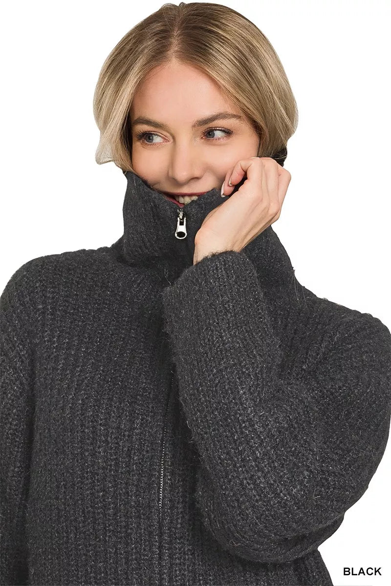 High Neck Full Zip Sweater Cardigan