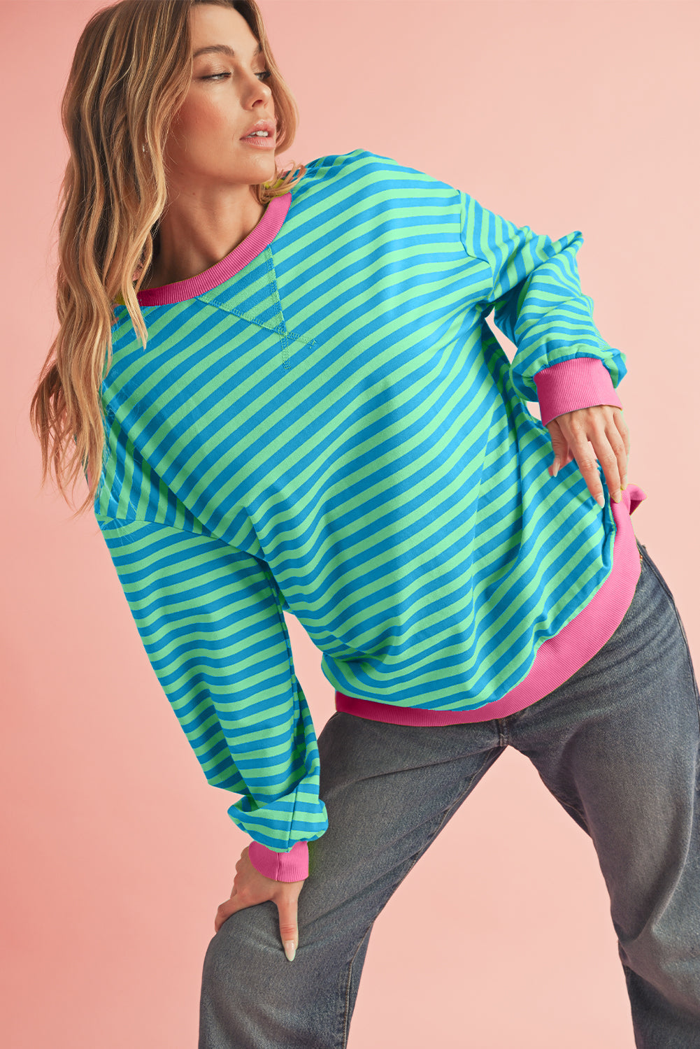 Black Stripe Contrast Edge Cross Seam Oversized Sweatshirt