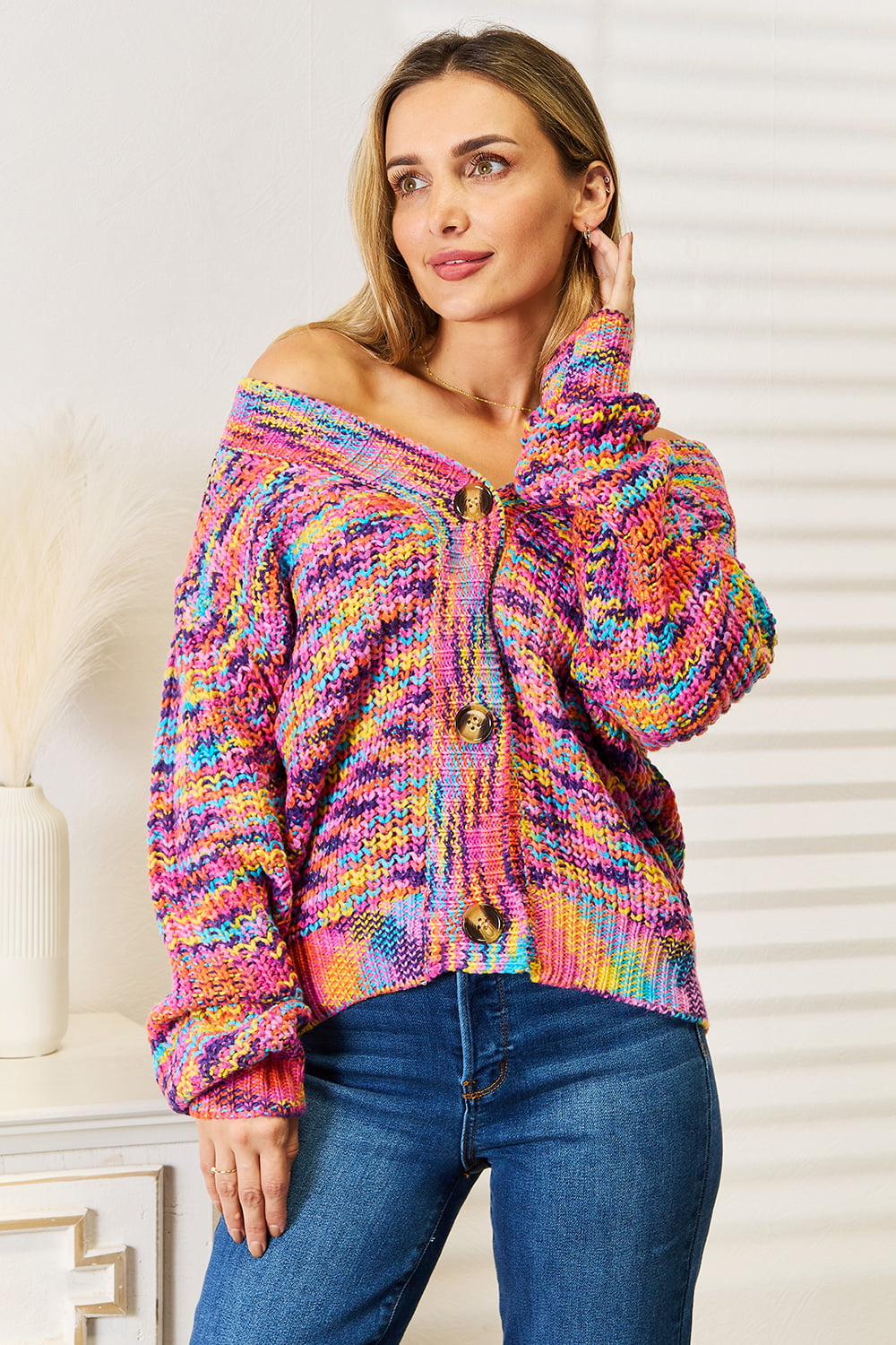 I am A Fashion Junky Woven Right V-Neck Long Sleeve Cardigan