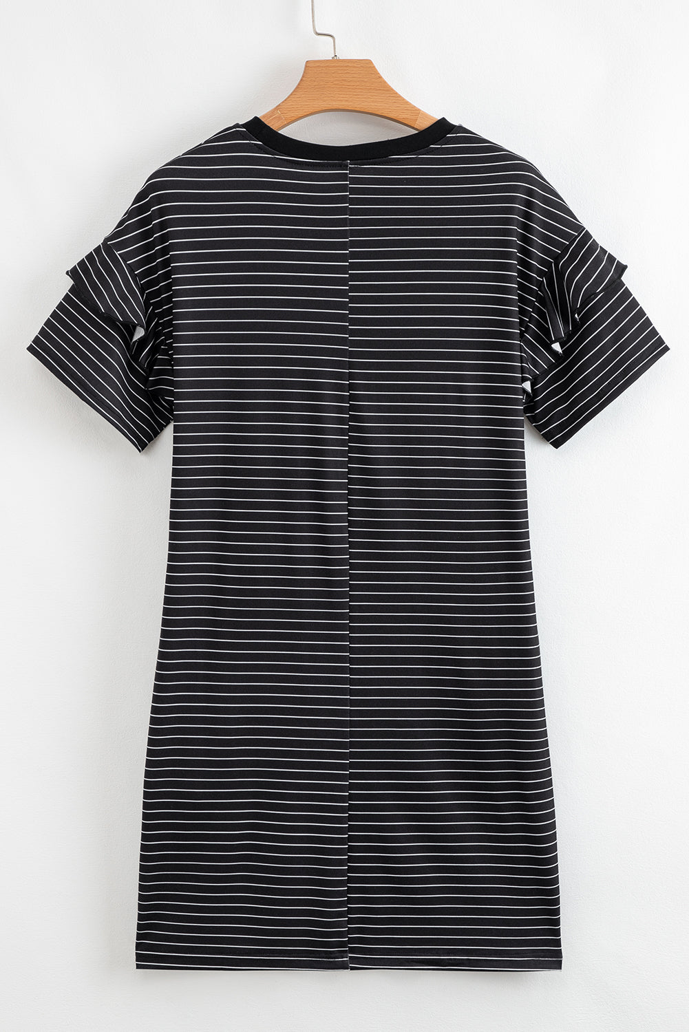 White Stripe Ruffle Short Sleeve T Shirt Mini Dress