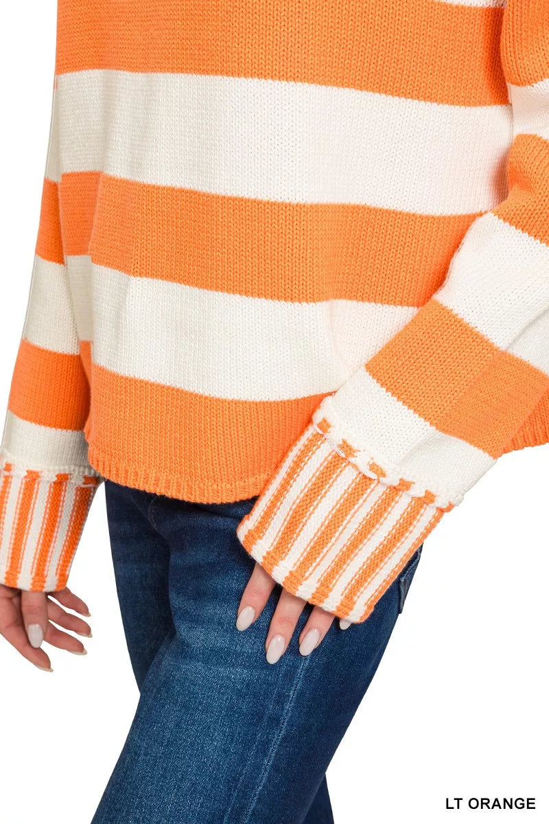 Ribbed Striped Mock Neck Sweater