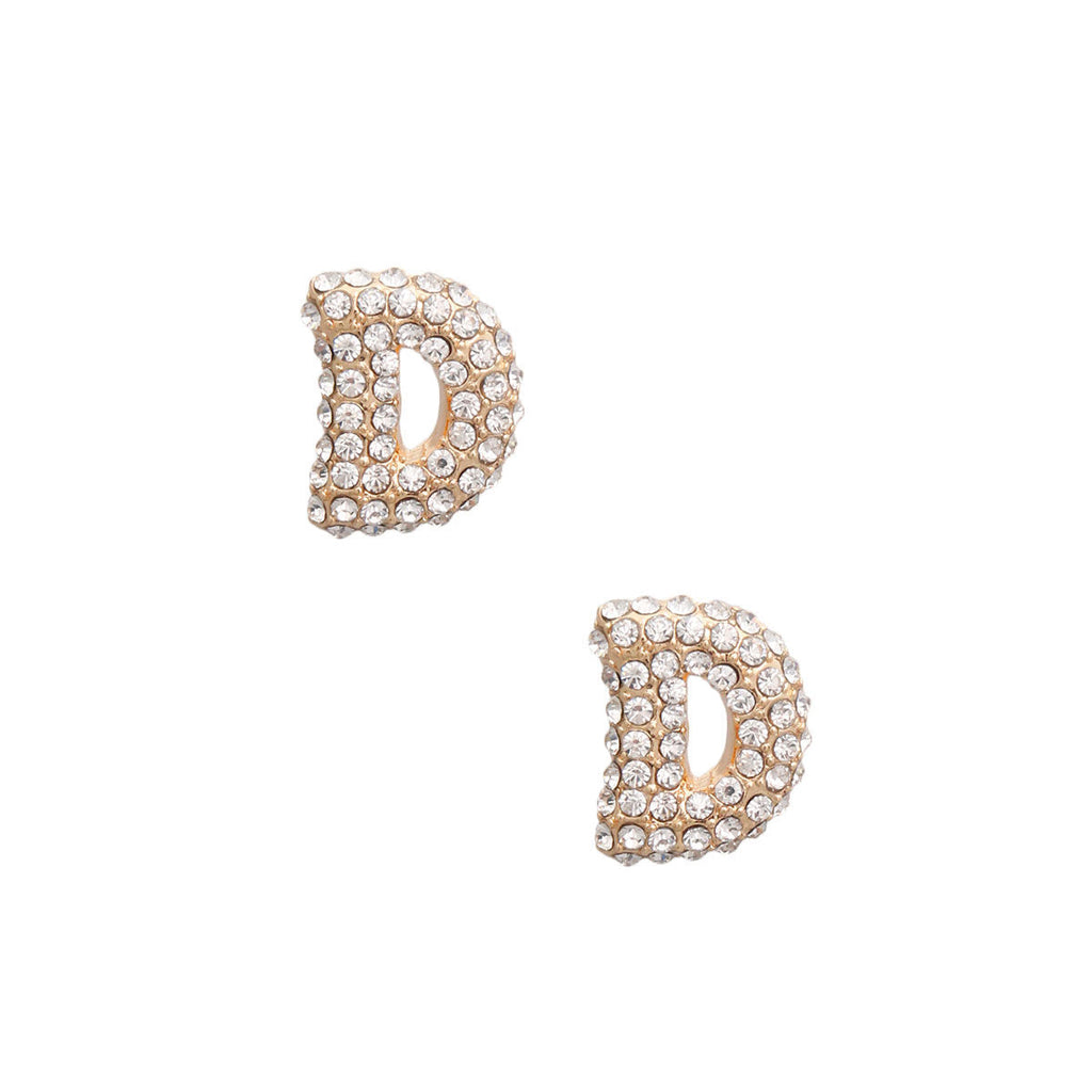 Rhinestone Stud Earrings D Initial Trendy Fashion Jewelry