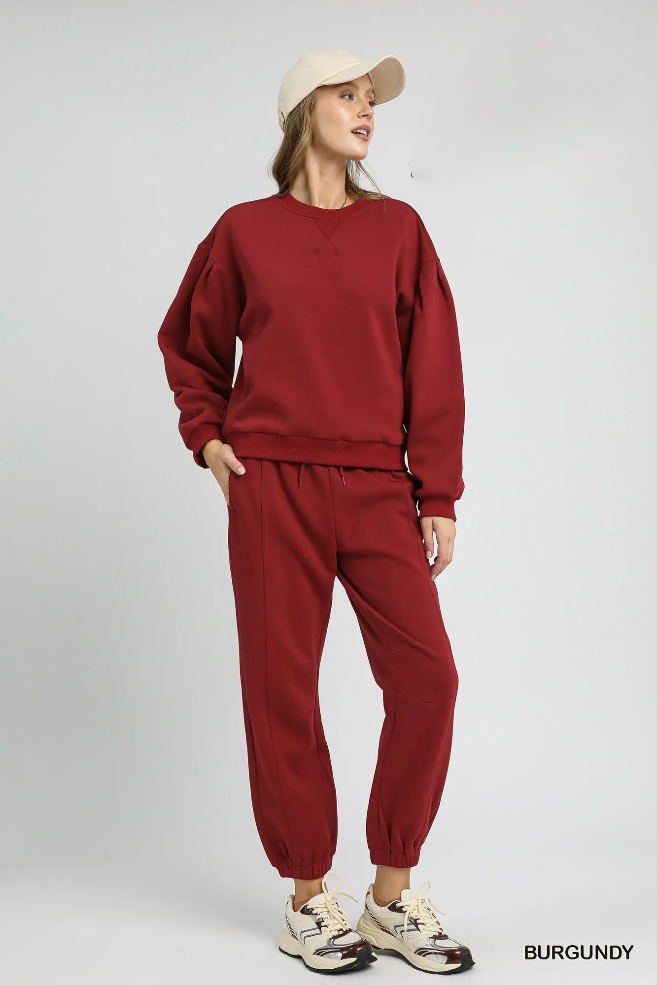 Round Neck Sweatshirt with Pleated Detail