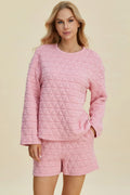 I am a Fashion junky Full Size Texture Round Neck Long Sleeve Top and Shorts Set