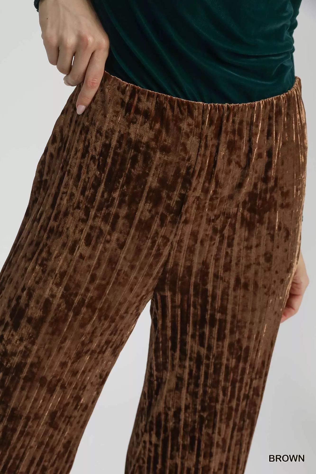 Velvet Pleated Wide Leg Pants