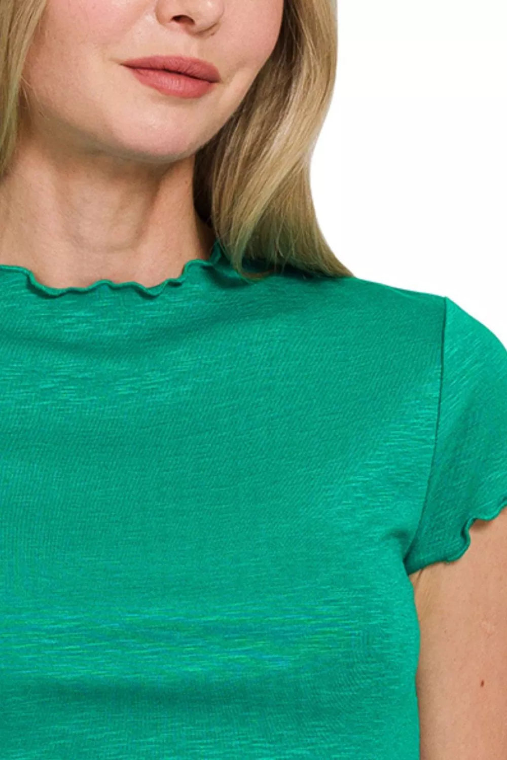 Cotton Modal Slub Lettuce Trimmed Cropped T-Shirt