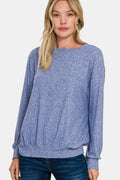 Full Size Melange Round Neck Top