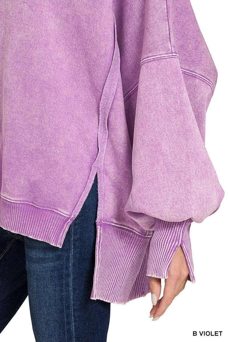 Acid Washed Batwing Sleeve Fleece Sweatshirt