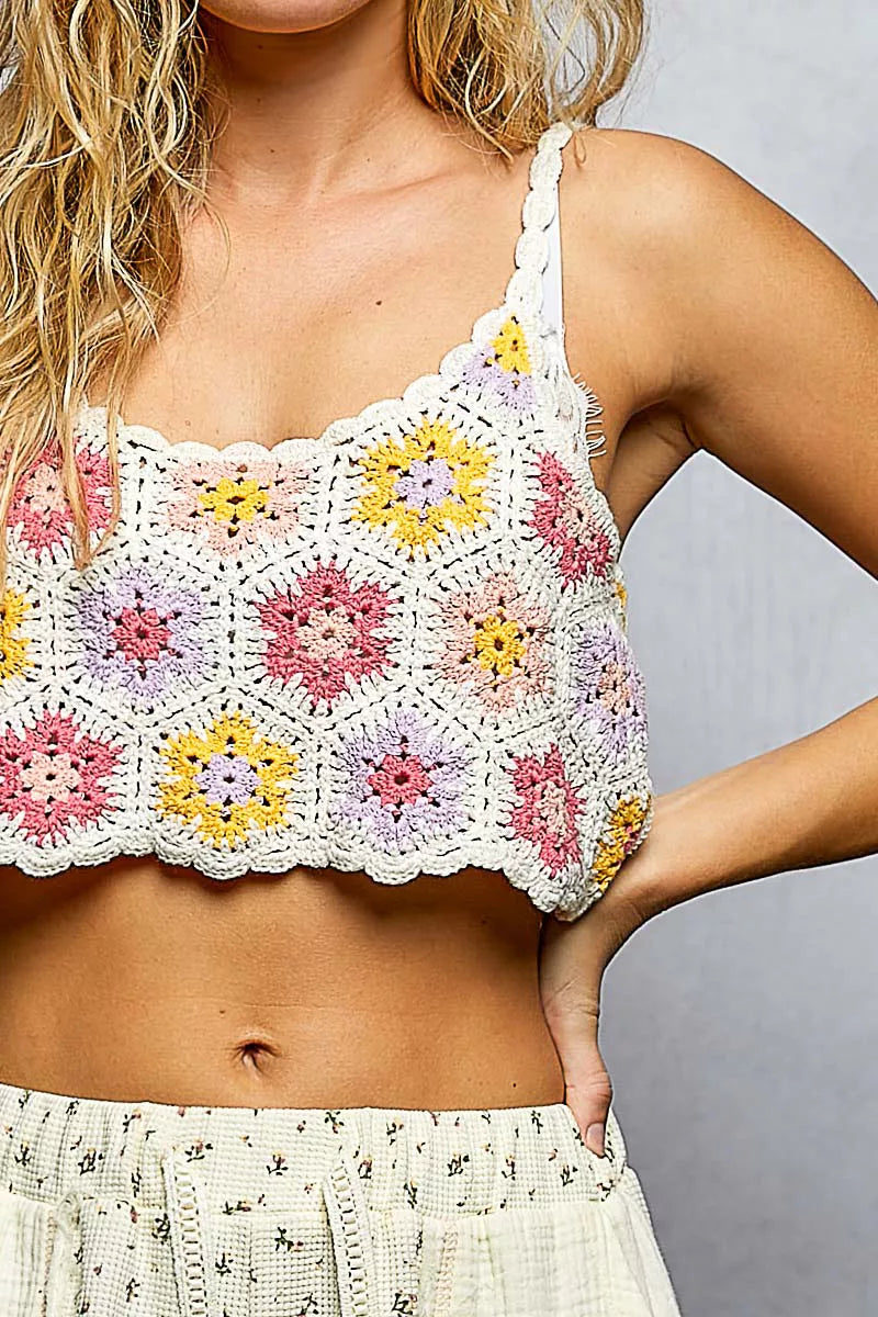 Handmade Granny Pattern Crochet Cami with Scalloped Strap