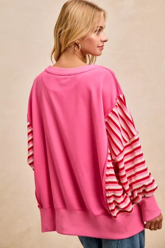 French Terry Stripe Combo Sweatshirt with Open Seam