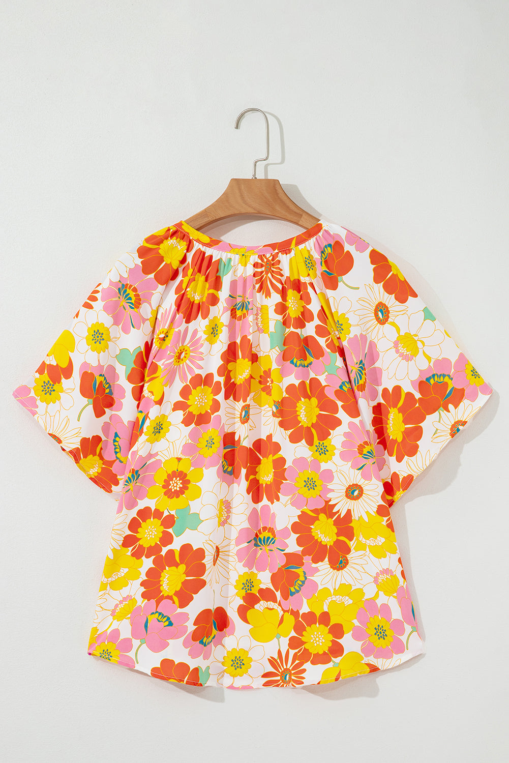 Orange Abstract Print V Neck Half Sleeve Blouse