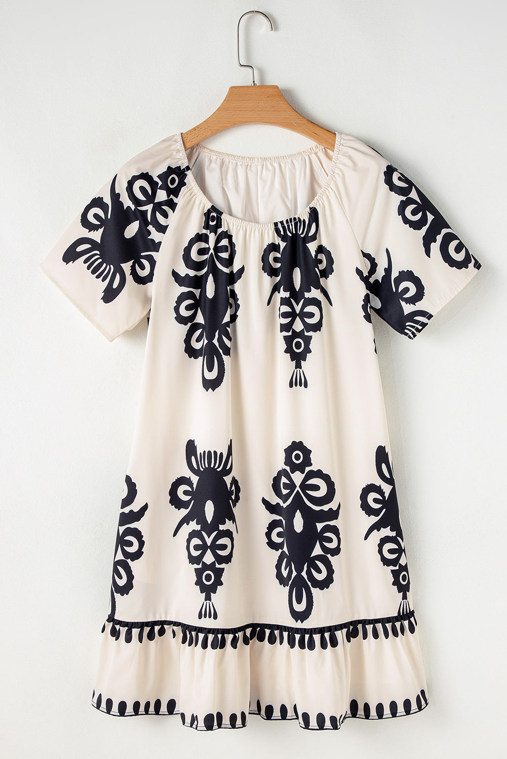 Print Ruffled Short Sleeve Loose Dress