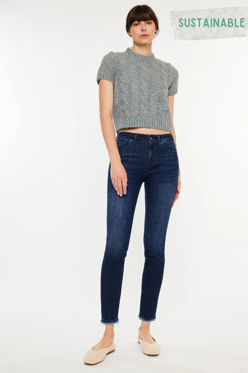Kancan High-Rise Slim Fit Raw Hem Ankle Jeans