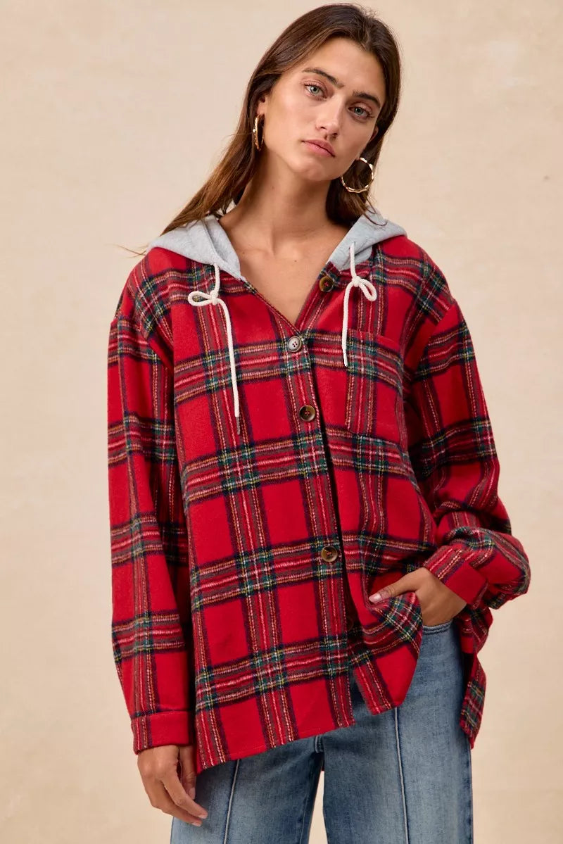 Brushed Plaid Hooded Jacket