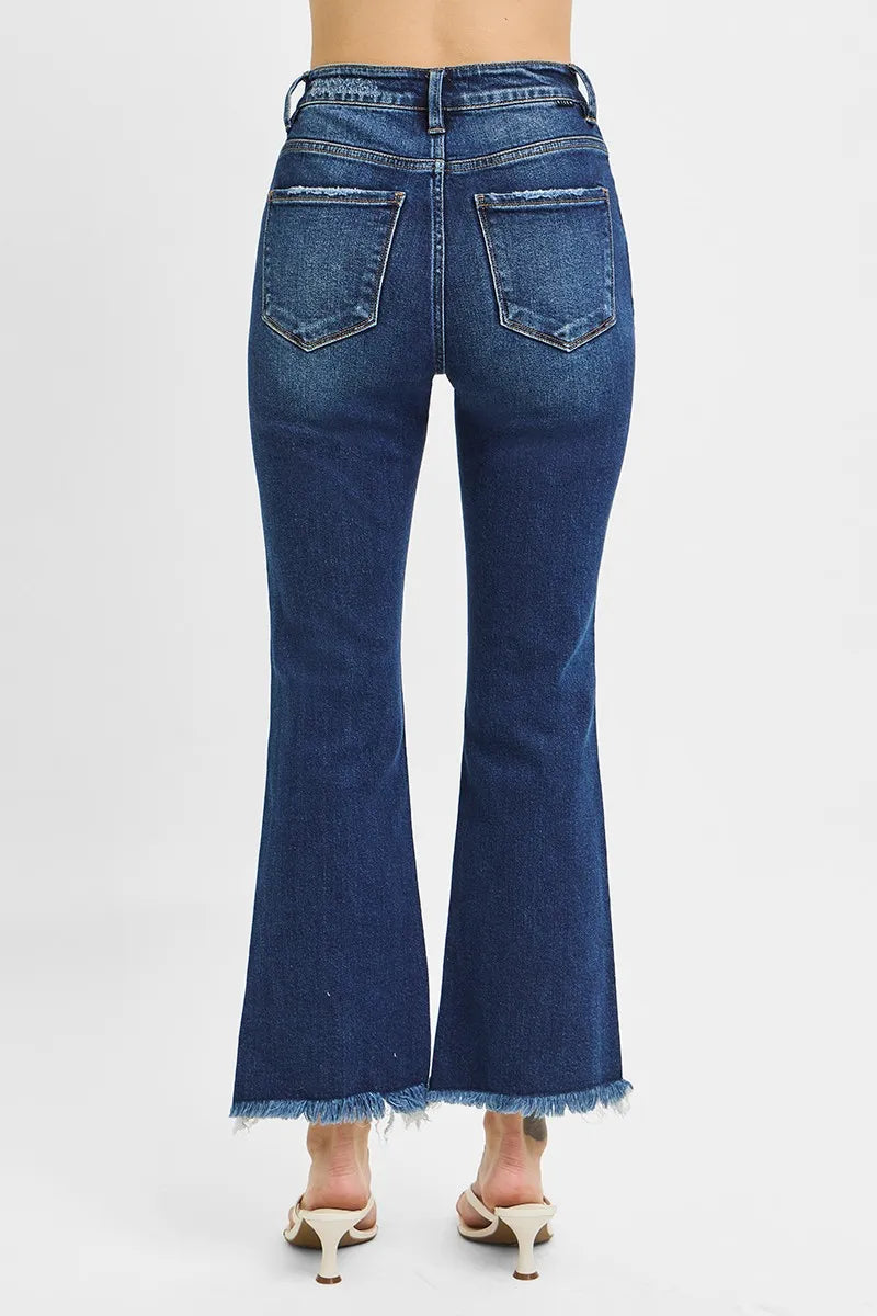 Full Size High Rise Crop Bootcut Fray Hem Jeans Plus Size