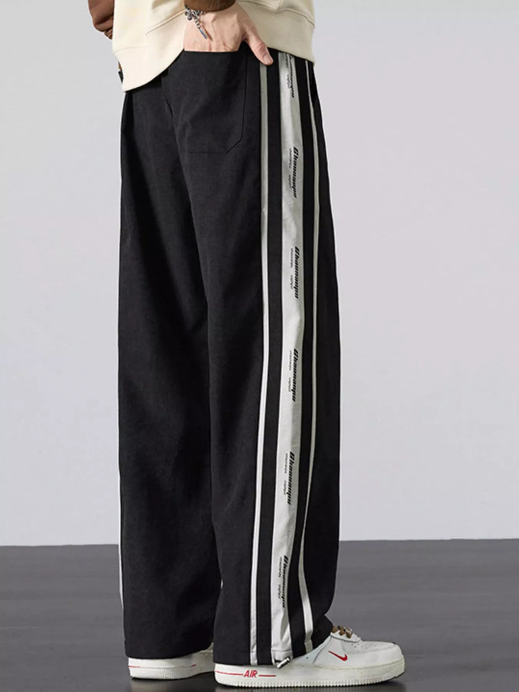 Men's Plus Size Striped Side Loose Fit Casual Pants