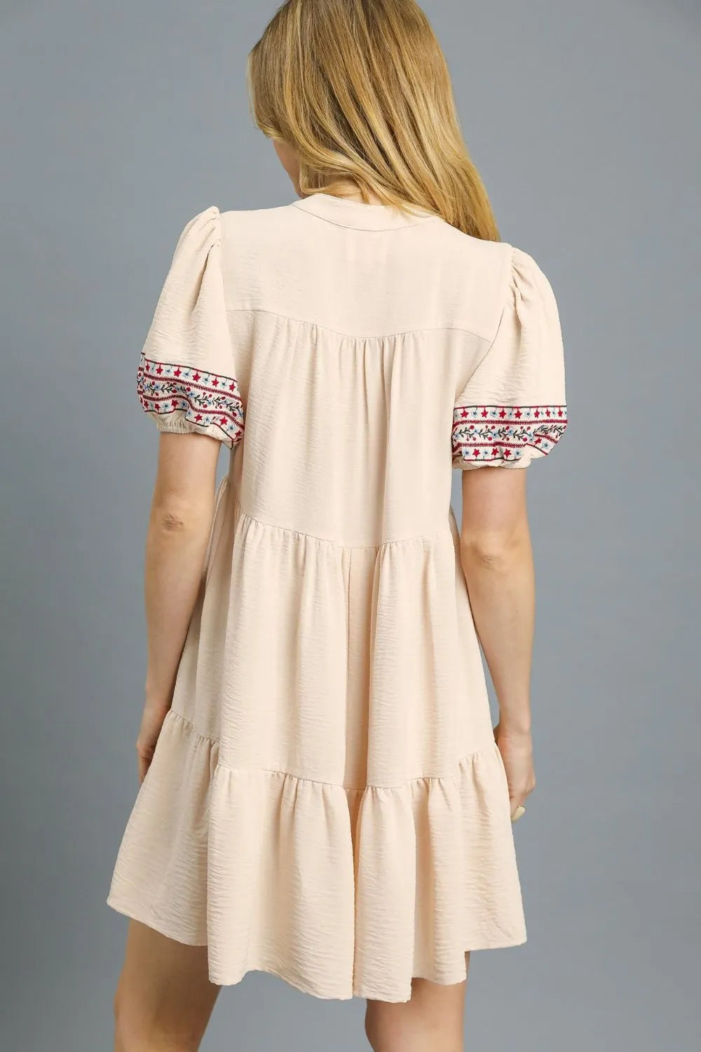Floral Trim Puff Sleeve Mini Dress