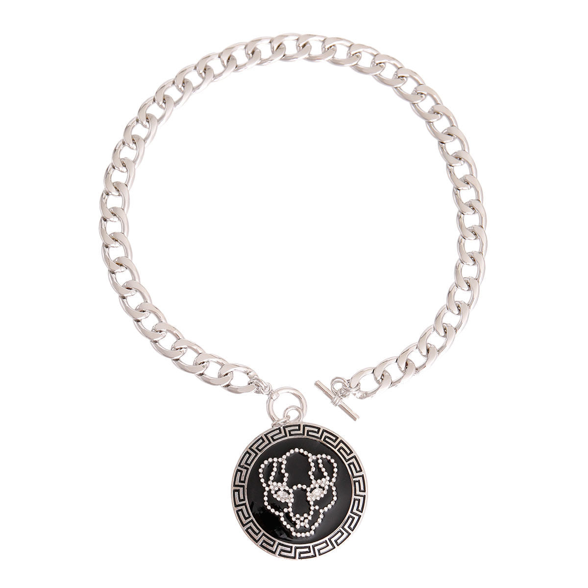 Statement Chain Necklace Silver Tiger Greek Medallion Stylish Jewelry
