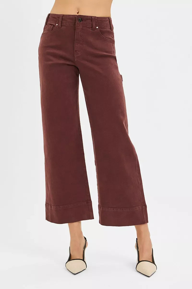 Tummy Control High Rise Crop Wide No Waist Band Pants