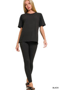 I am a Fashion junky Full Size Brushed Dty Microfiber Short Sleeve Top and Pants Loungewear Set Plus Size