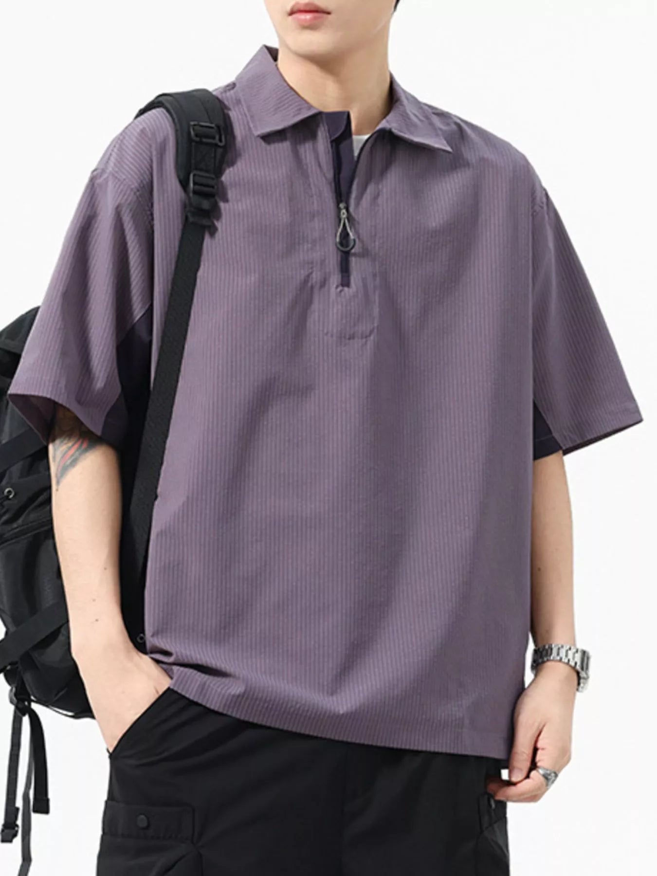 Men's Plus Size Zipper Front Half Sleeve Casual Polo