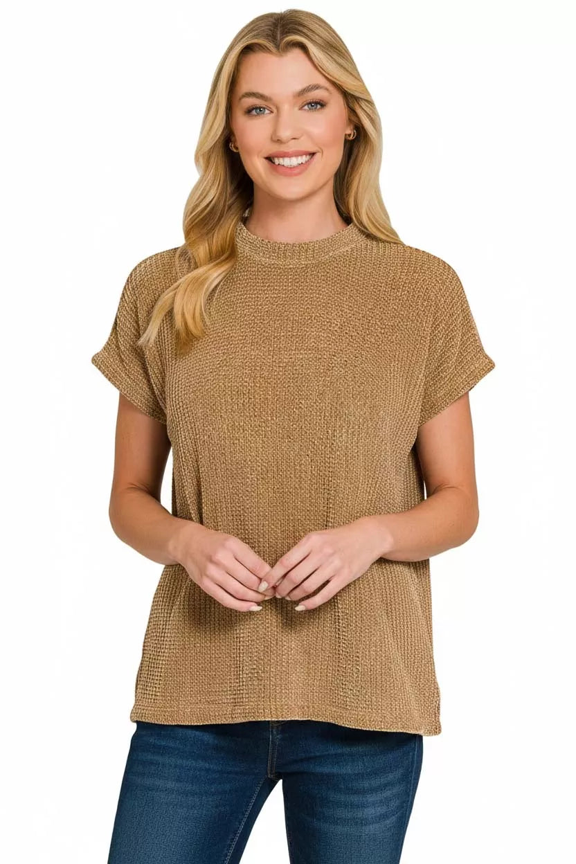 Chenille Waffle Cap Sleeve Sweater