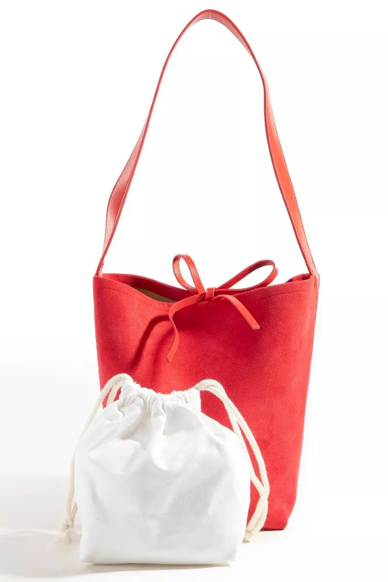 Bucket Pouch Faux Suede Tote Bag