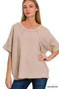 Washed Double Gauze Exposed Seam Short Sleeve Top