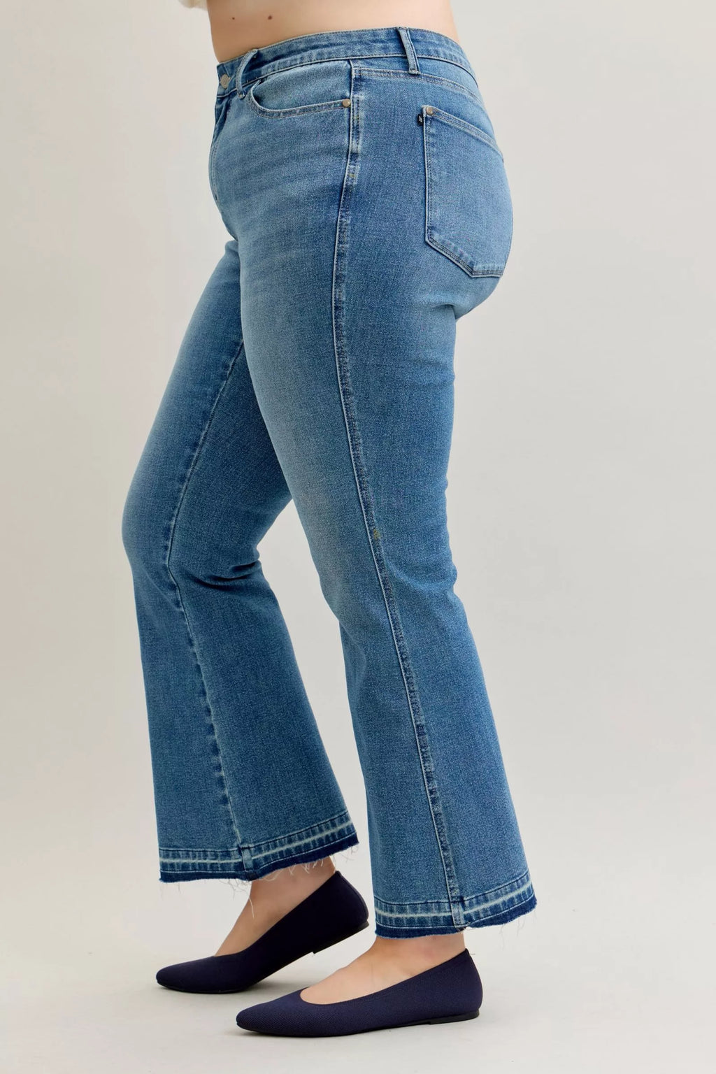 Full Size Mid Rise Slim Bootcut Tummy Control Release Hem Jeans Plus Size