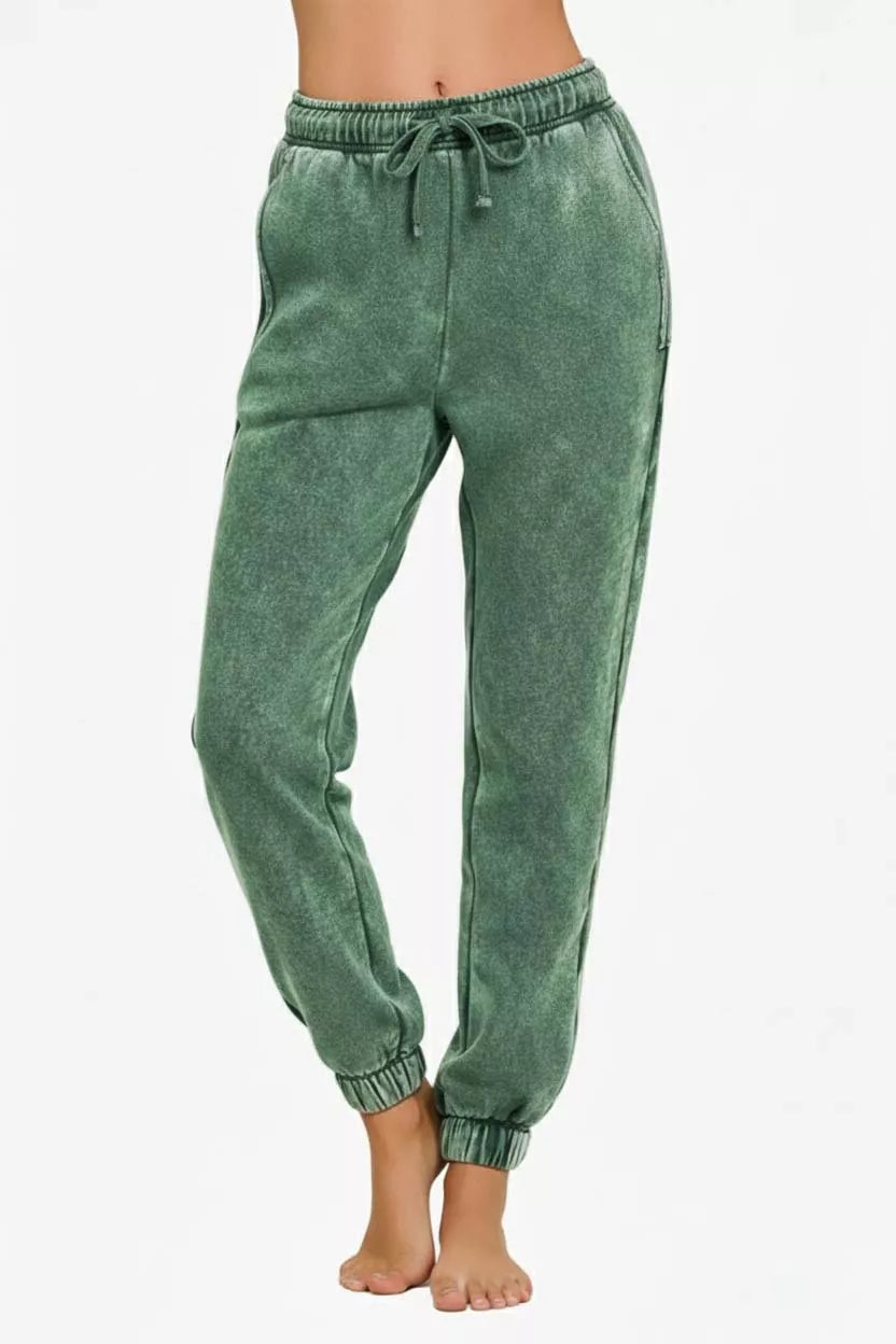 Acid Wash Fleece Sweatpants with Pockets