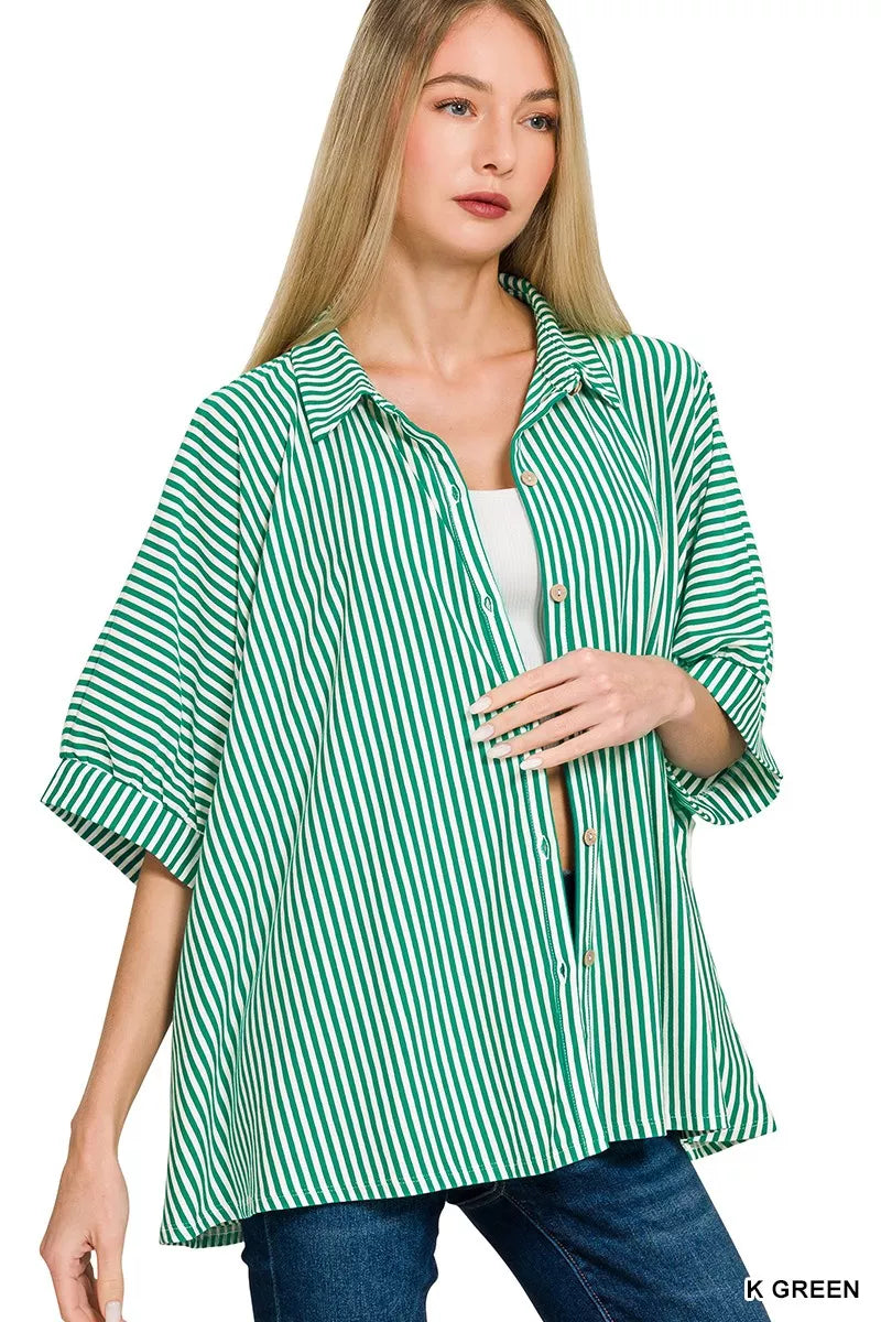 Oversized Stripe Button Down Shirt