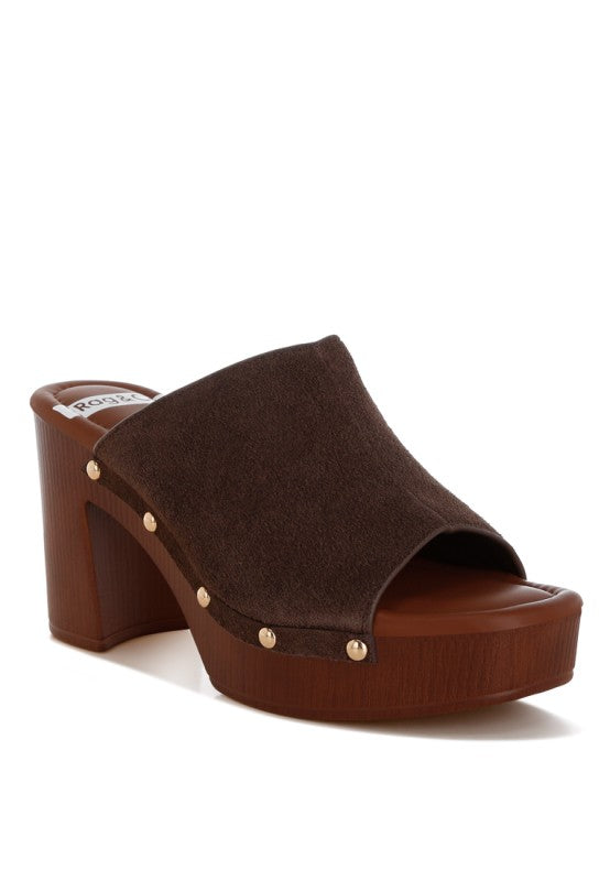 Masaki Soft Suede Leather Wooden Clogs
