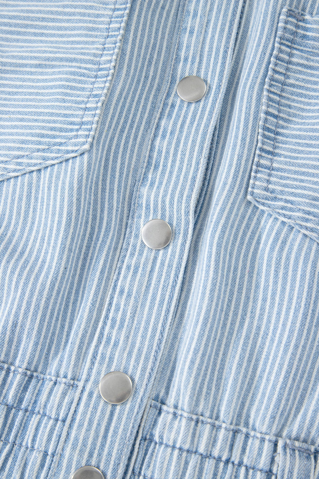 Sky Blue Stripe Collared Button Front Sleeveless Denim Mini Dress