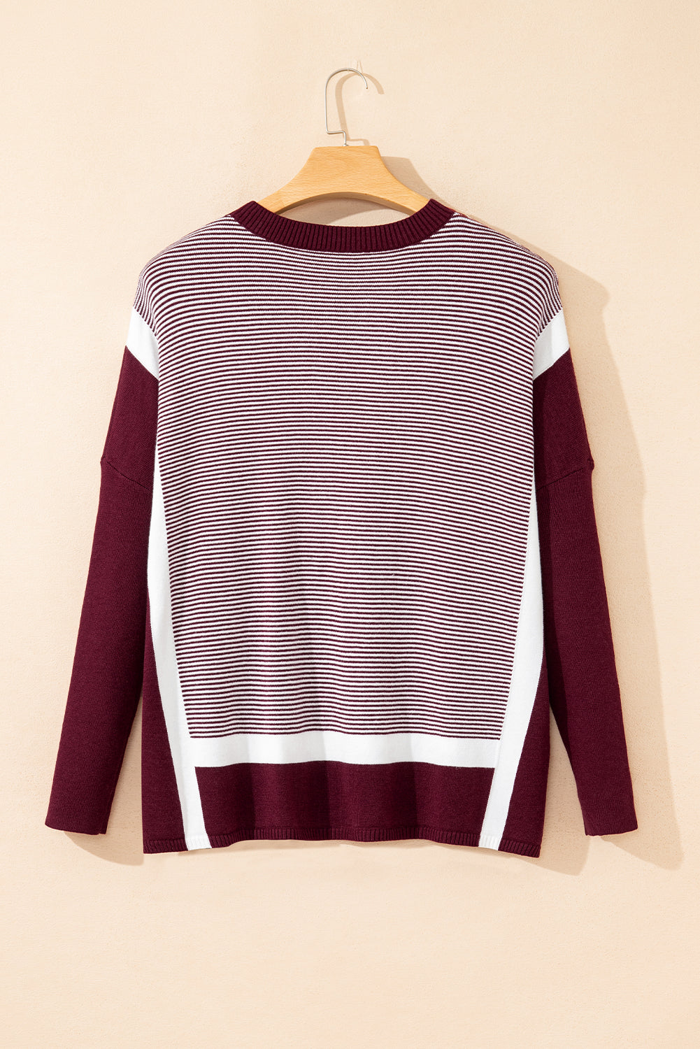 Red Stripe Color Block Patchwork Dolman Oversize Tunic Sweater