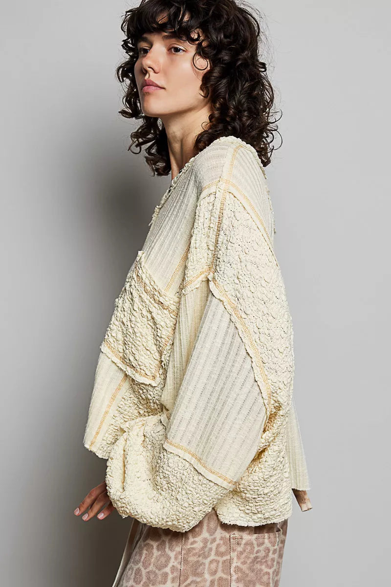 V-Neck Long Sleeve Top with Stitch Detail