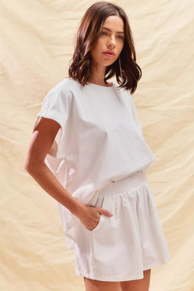 Round Neck Short Sleeve Top and Shorts Set
