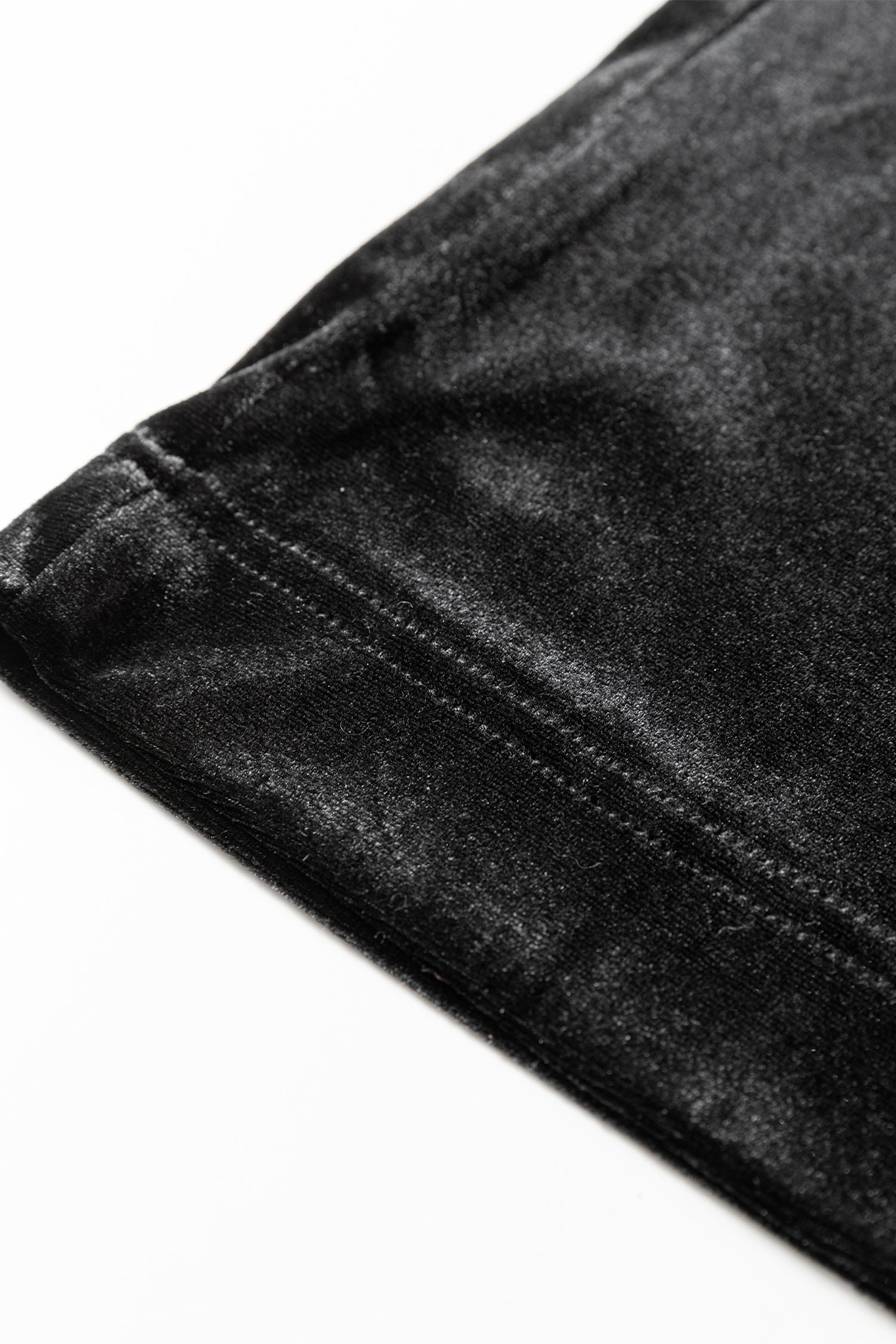 Black Shiny Velvet Drawstring High Waist Straight Leg Casual Pants