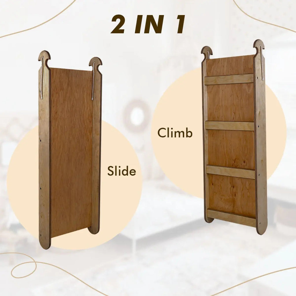 3in1 Montessori Climbing Set: Climbing Arch + Slide Board + Cushion – Chocolate