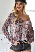 Snakeskin Print Low Gauge Hacci V Neck Top