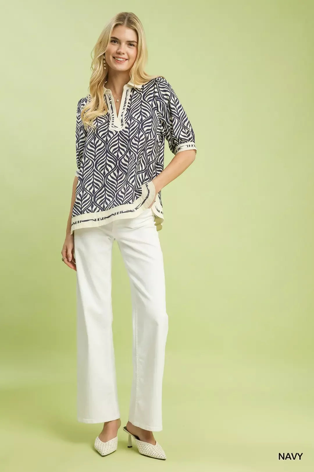 Geometric Leaf Print Popover Top