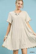 Linen Tiered Babydoll Dress with Ruffle Sleeves