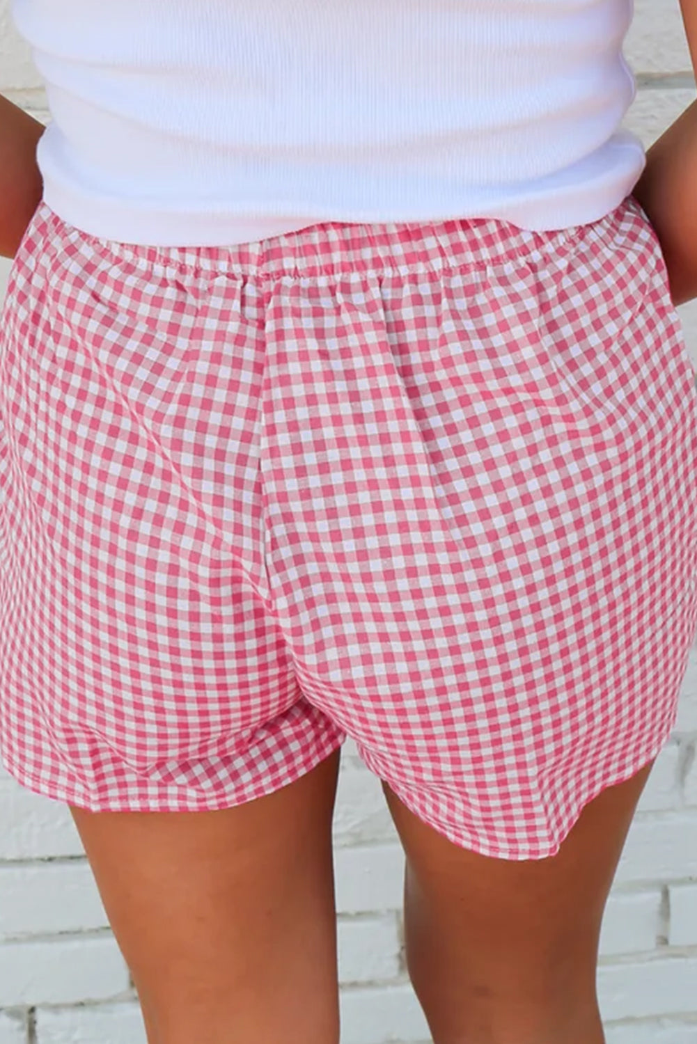 Red Vintage Plaid Print High Waisted Loose Wide Leg Shorts