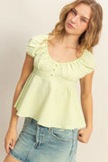 Gingham Scoop Neck Cap Sleeve Blouse