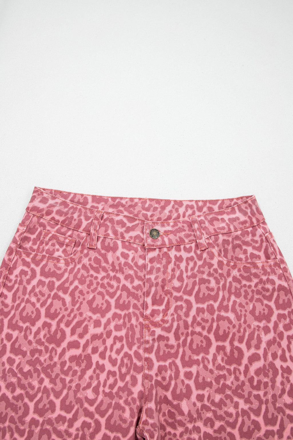 Rose Leopard Frayed Edge Wide Leg High Waist Jeans